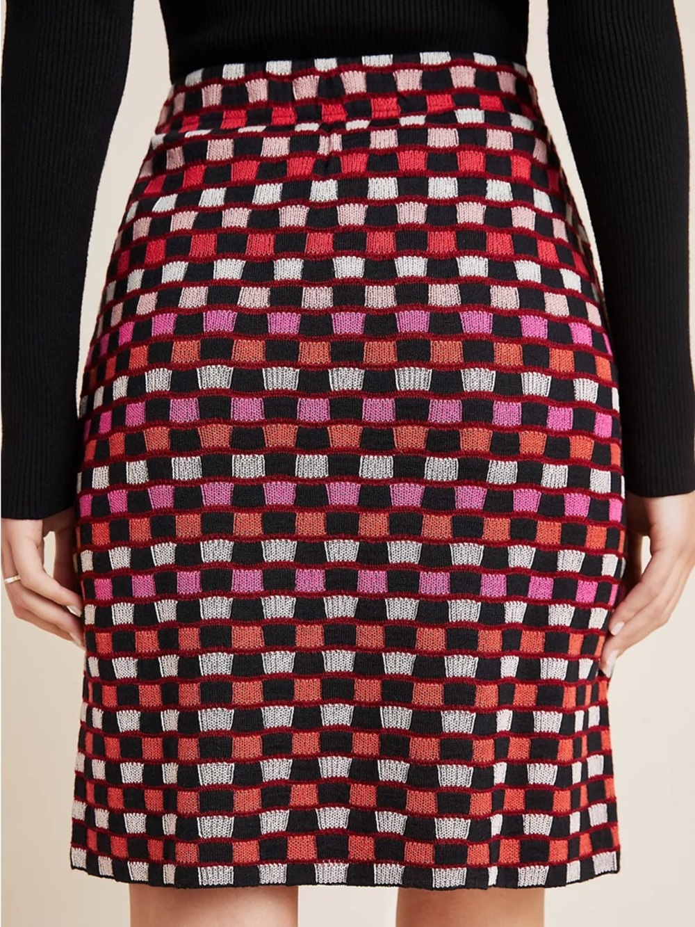 Aldo Martins x Anthropologie Checkered Pencil Skirt - Red/Pink - Picture 4 of 8